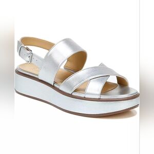 Naturalizer Caryn Silver Metallic Slingback Platform Sandals 6.5 Wide